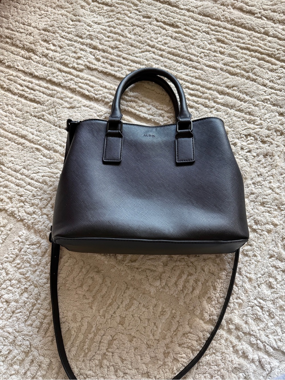 ALDO Black Textured Satchel with Detachable Strap